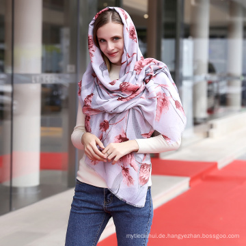 Mode Frauen weiche Baumwolle Gedruckt floral Viskose Schal Hijab Frauen